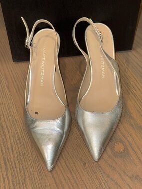 Stuart Weitzman Metallic Silver Pointed-Toe Slingback Pumps